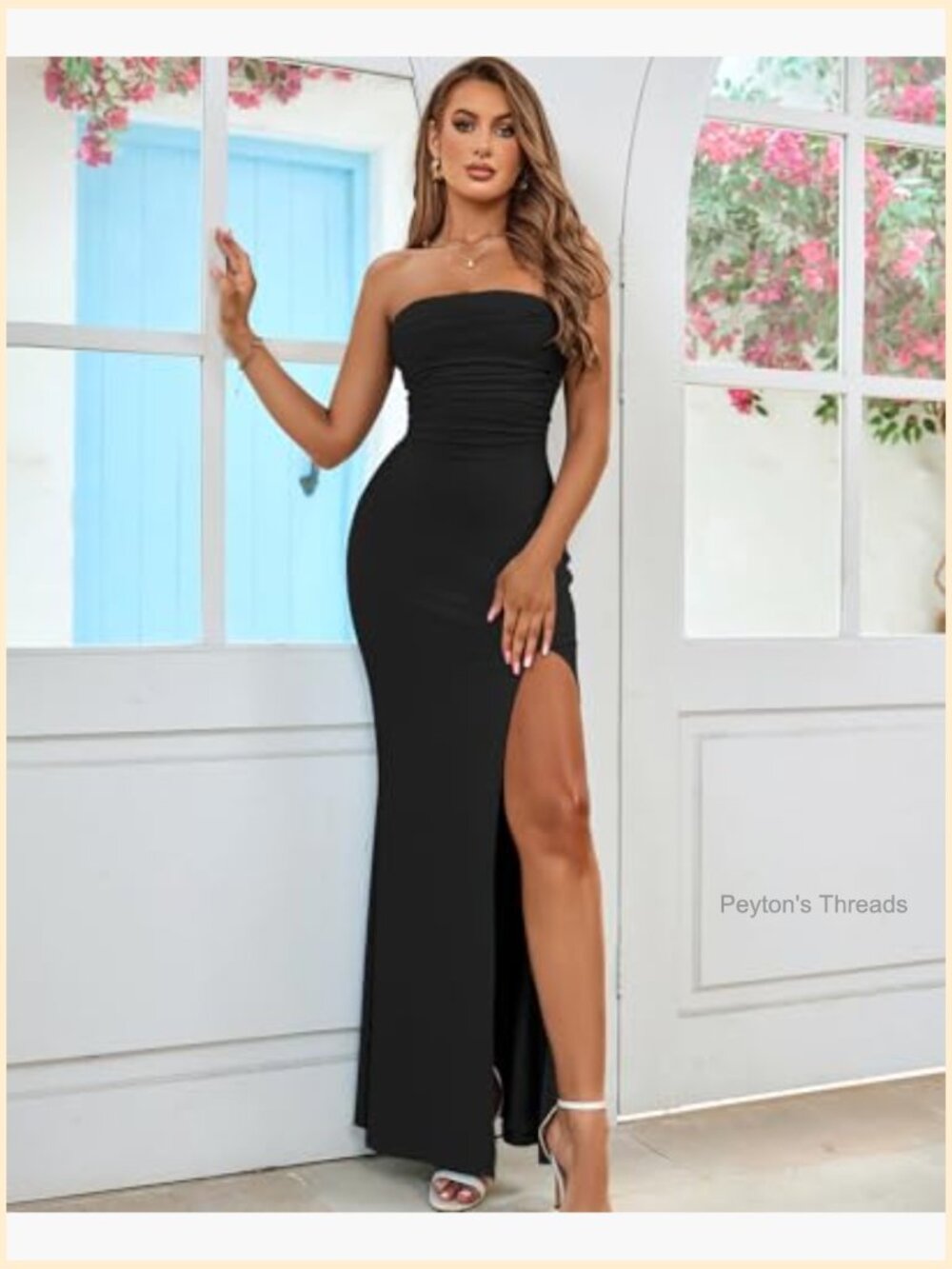 Strapless Tube Top Bodycon Maxi Dress with Side Slit Tie Back - Picture 6 of 7